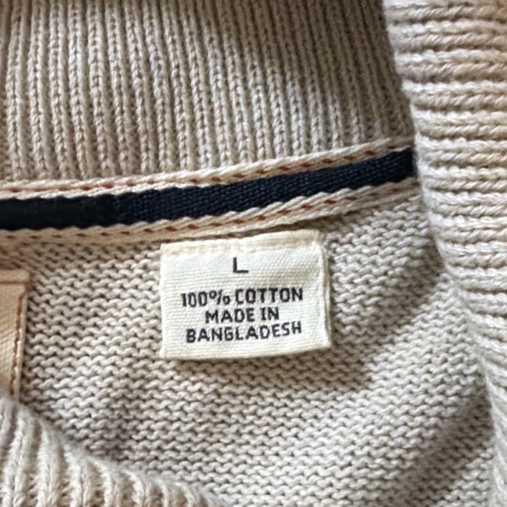 Weatherproof Men's Shawl Collar Cable-Knit Cotton Pullover Sweater Beige L - Picture 5 of 7